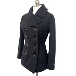 RUE 21 Blk Wool Blend Pea Coat Double Breasted 4 Button Coat Jacket  Size S